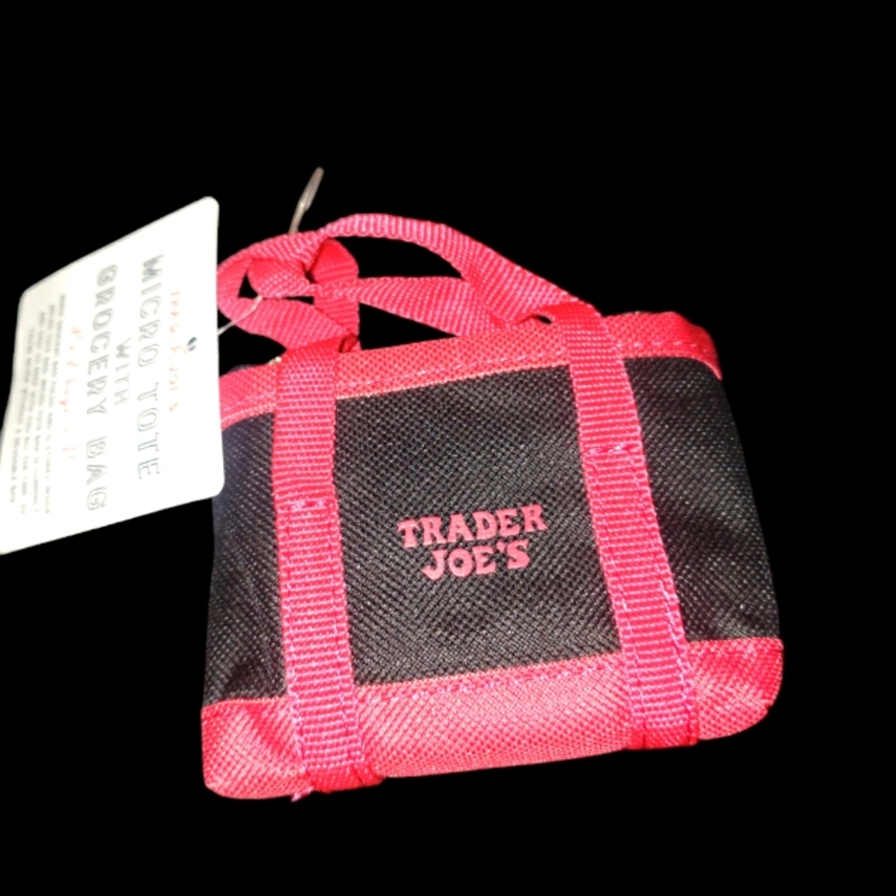 TRADER JOE'S MICRO (3" X 3") TOTE BAG WITH FULL SIZE GROCERY BAG 2 FOR 1 NWT